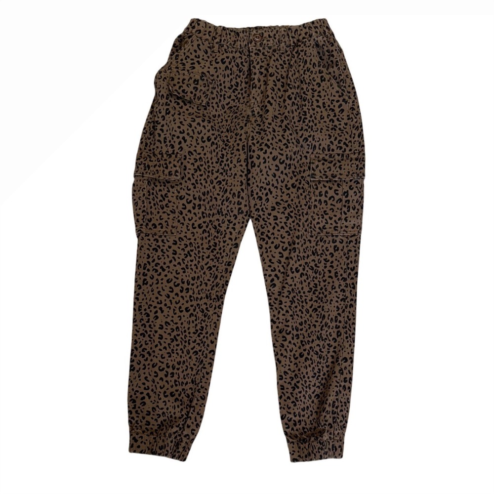 Double Denim January 5 Women M‎ Leopard Print Cargo Jogger Pants Brown High Rise